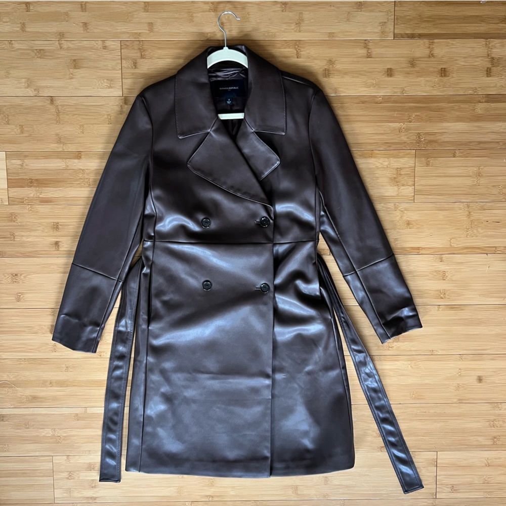 Brown Leather Trench Coat - Picture 5 of 8